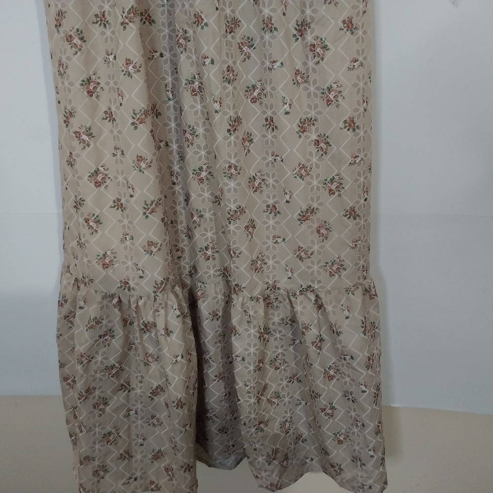 Altar D State Floral Maxi Dress Beige Ruffle Sleeve Cottagecore Prairie Dress - Picture 6 of 14